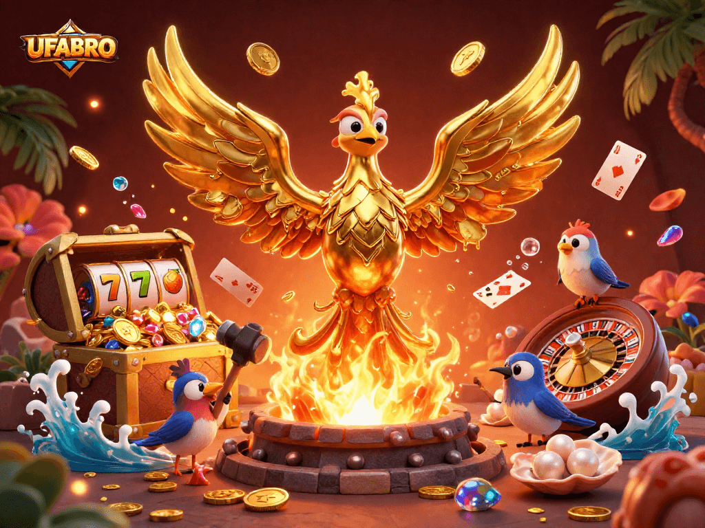 Experience exciting game wins at UFABRO with the golden phoenix illustrating jackpot glory.