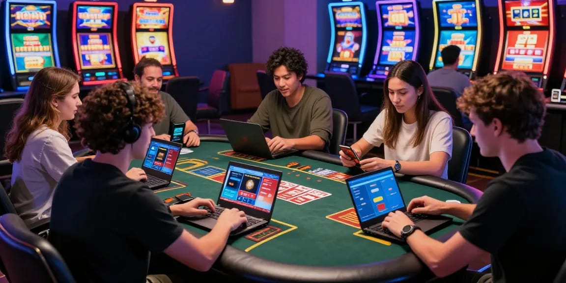 Exciting scene at credit card casinos at jumpspace.org.uk with players enjoying games and showcasing payment options.
