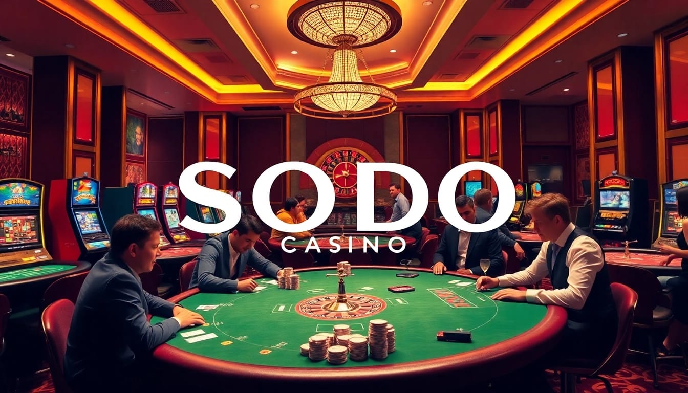 SODO CASINO players enjoying an engaging game at luxurious casino tables, showcasing excitement and professionalism.