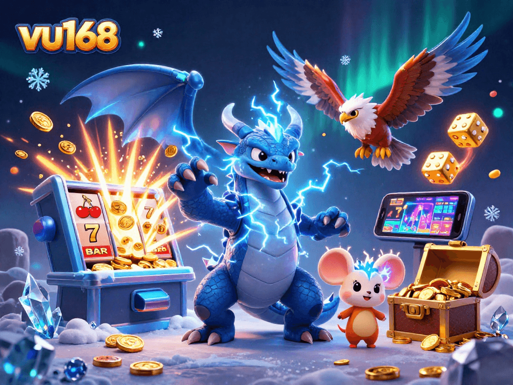 Experience exhilarating wins at vu168 with a dynamic casino scene featuring jackpot explosions and vibrant gaming elements.