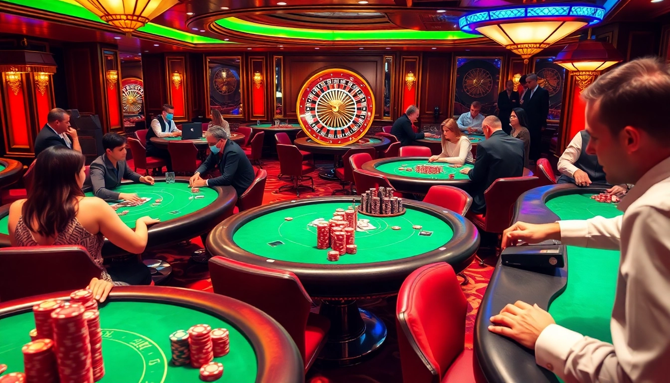 Players enjoying thrilling games at lc88 casino tables with vibrant poker and blackjack action.