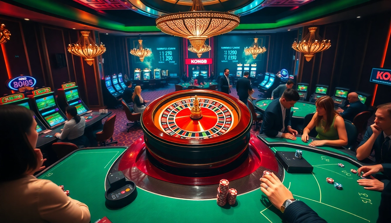 KONG88 players enjoying a thrilling poker game at a high-stakes casino table.
