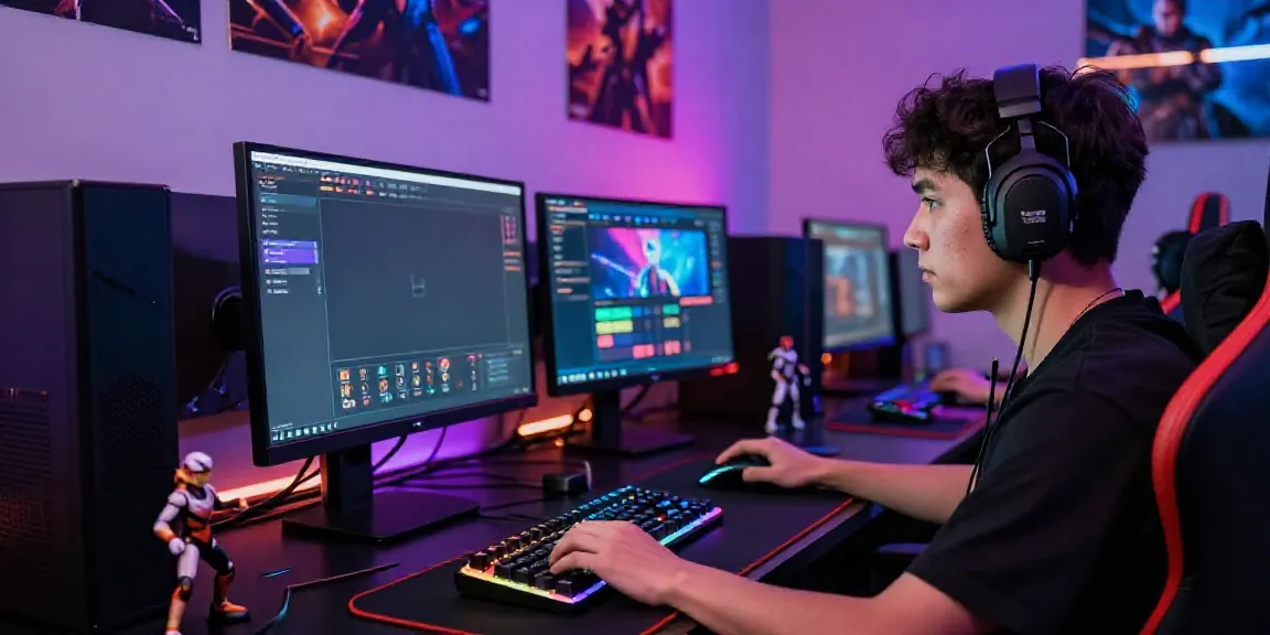 Engaging loket88 gaming experience with player focusing on vibrant interface and gaming setup.