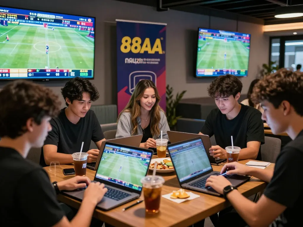 Excited players engaging in live betting at 88aa net in a vibrant lounge setting.