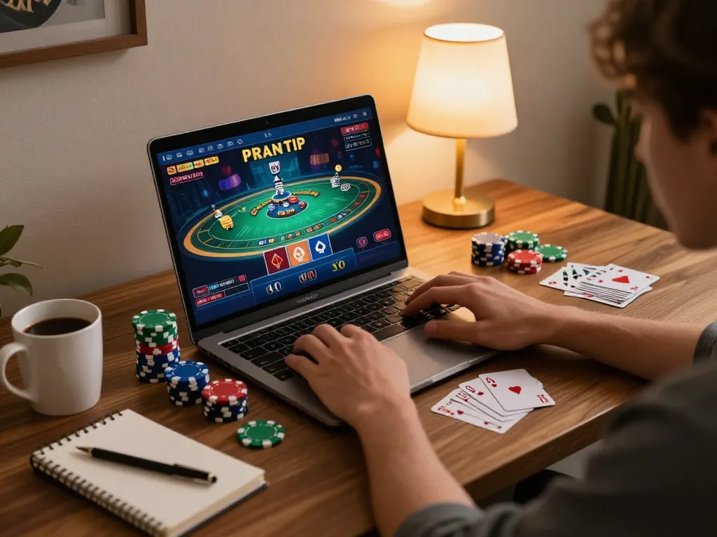 Gambling at home with colorful casino interface on laptop from https://www.dacsandatphanrang.com/ while enjoying a cozy atmosphere.