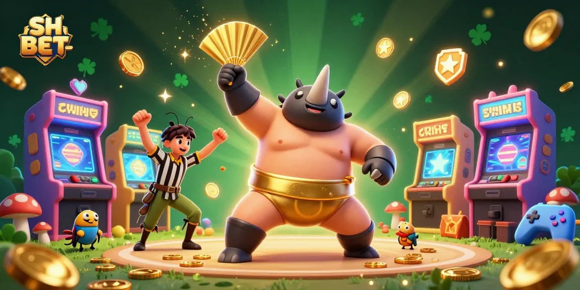 Experience the excitement of SH BET with a dynamic casino scene featuring vibrant game elements and energetic characters.