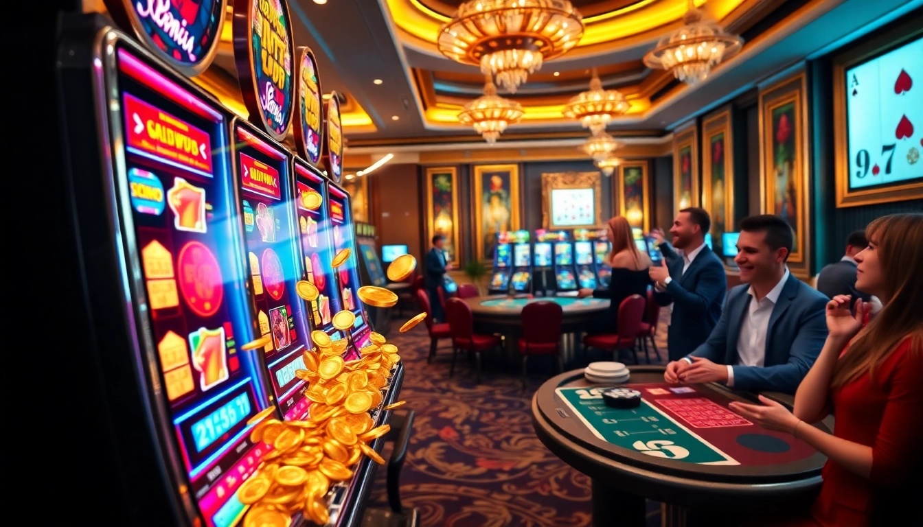 Immersive scene celebrating a big win on a garuda slot machine at a luxurious casino.