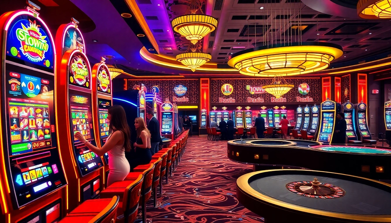 Experience the thrill of Slot Maxwin with vibrant casino machines and engaging players.