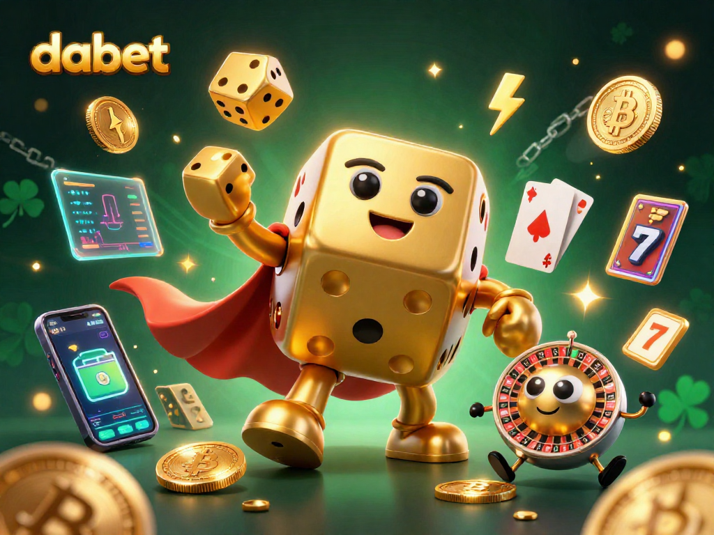 Engage with dabet's thrilling casino experience featuring golden dice and vibrant slot elements.