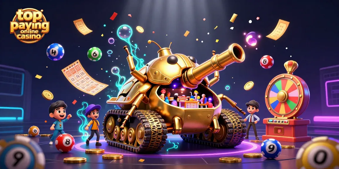 Experience the excitement at a top paying online casino with a vibrant 3D illustration of a golden beetle tank revealing a miniature casino.