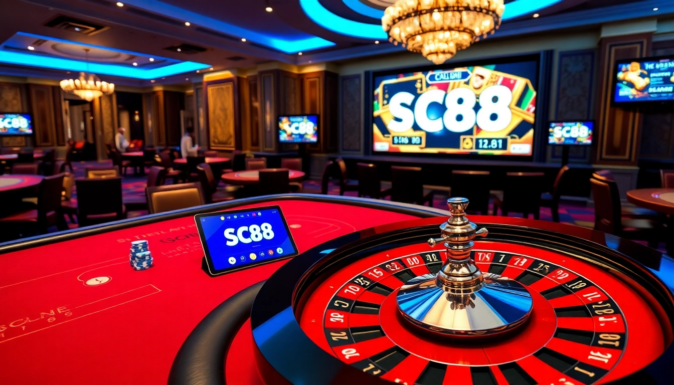 Experience the excitement of Nhà Cái SC88 Uy Tín in a vibrant casino setting with modern gambling interfaces and thrilling games.
