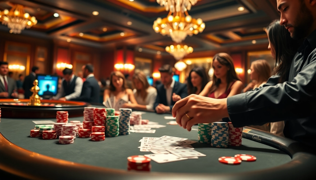 Engage in thrilling gameplay at https://go99.institute/ with colorful poker chips and cards featured in this casino scene.