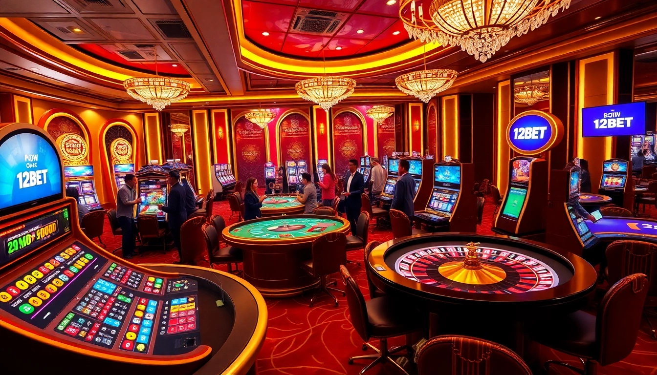 Players enjoying exciting online games at 12BET's glamorous casino.