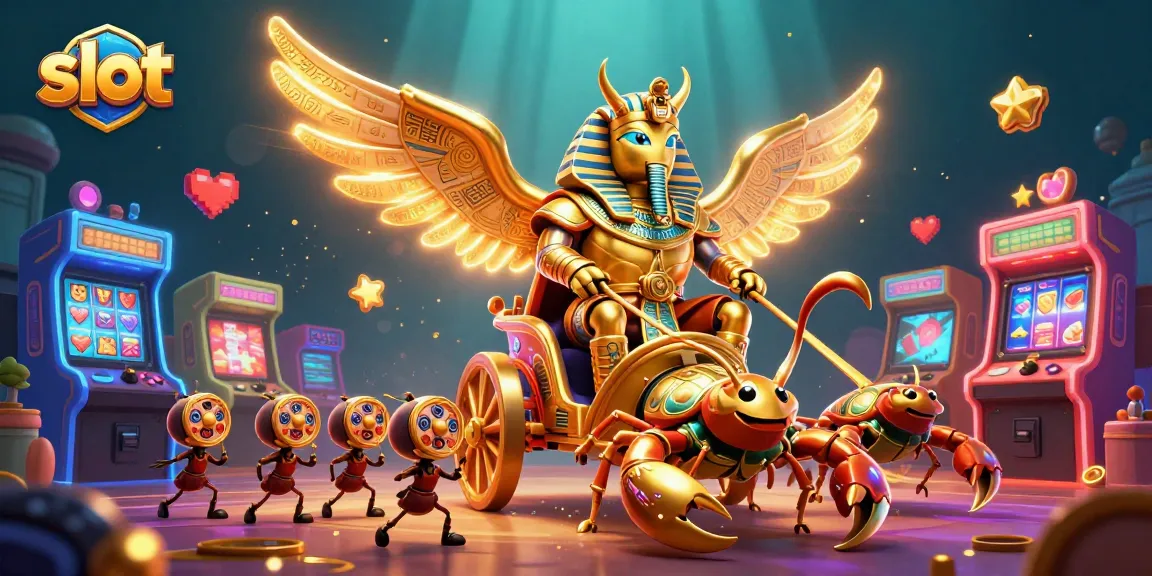 menangkan slot dengan scarab emas dan scorpion perhiasan dalam ilustrasi 3d yang memukau