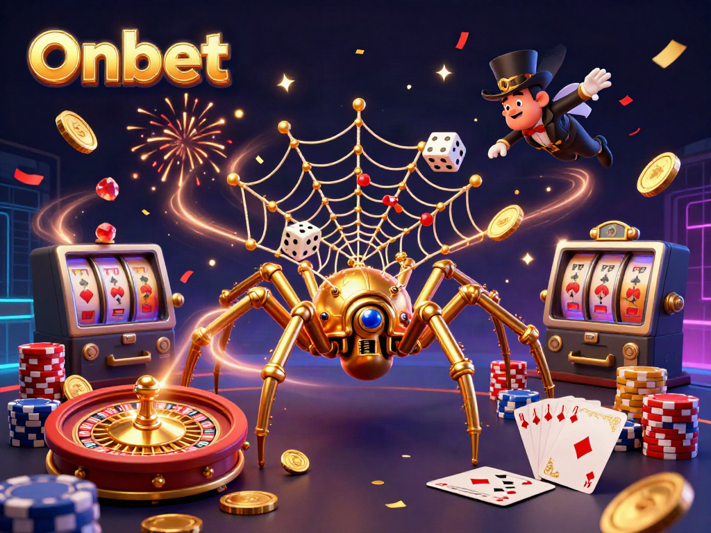 Win big with Onbet's immersive gaming experience and golden rewards in this captivating casino scene.
