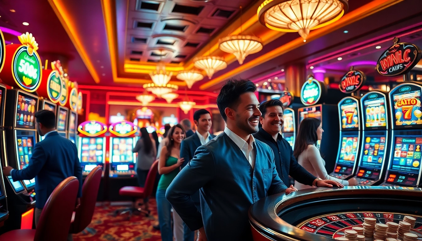 Players enjoying engaging slot88 gaming experiences in a luxurious casino environment.