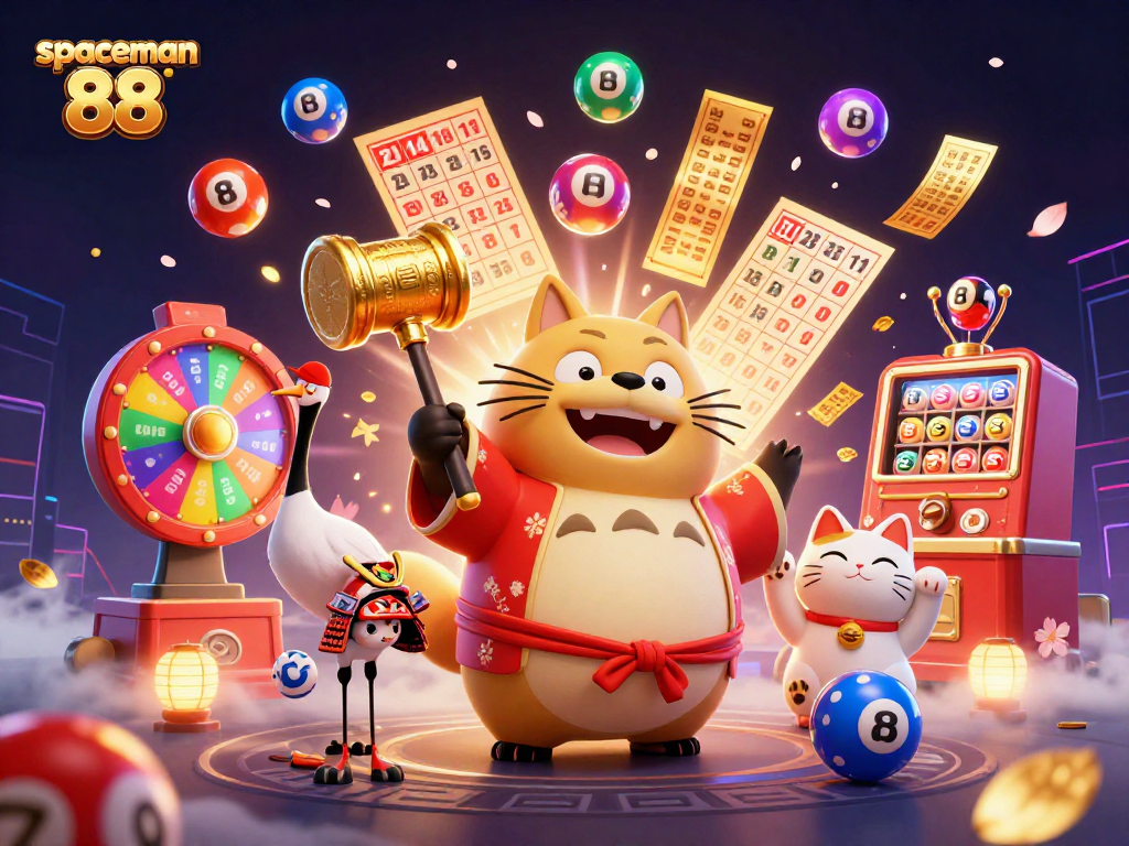 Experience excitement with spaceman 88 in a vibrant 3D casino scene filled with luck!