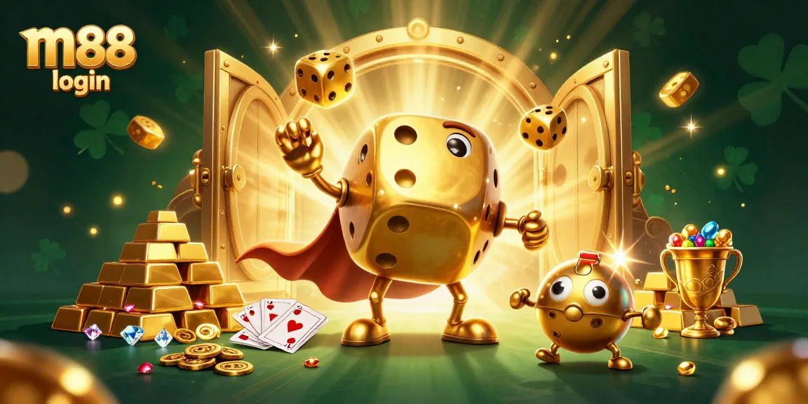 Experience the thrill of m88 login by playing with dynamic golden dice and elite gaming elements in a vibrant casino scene.