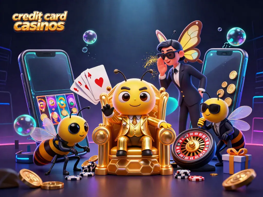 Engage with credit card casinos featuring a bumblebee mob boss and wasp guards amidst gambling riches.