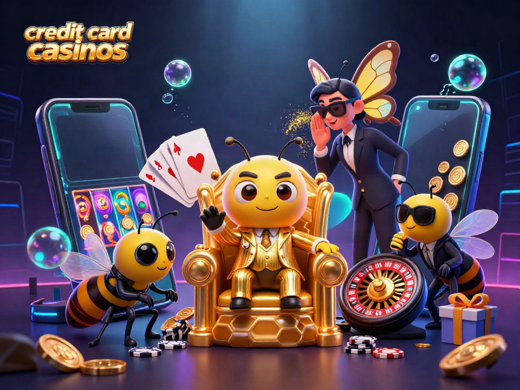 Engage with credit card casinos featuring a bumblebee mob boss and wasp guards amidst gambling riches.