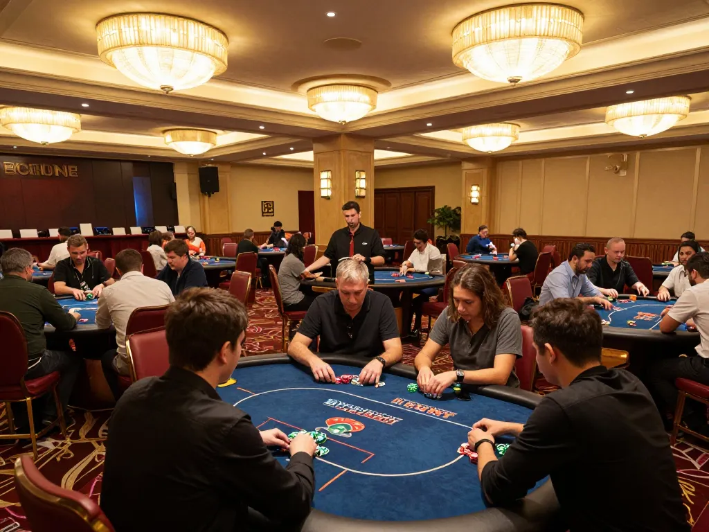 Players strategizing their bets at au88 poker tables in a vibrant casino atmosphere.