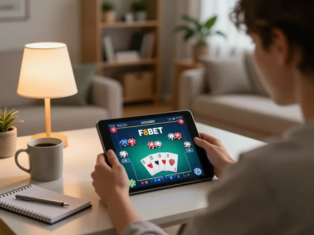 Experience the excitement of F8BET poker from home with a sleek tablet gaming setup.