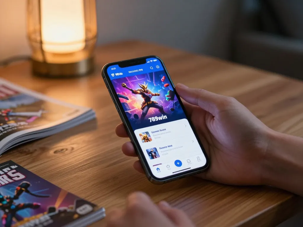 Engaging with the 789win app in a stylish home setting, showcasing mobile gambling entertainment.