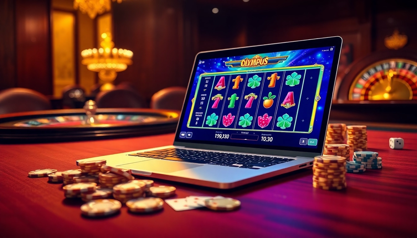 Spin the reels on the olympus slot, capturing the excitement of winning at a luxury casino.