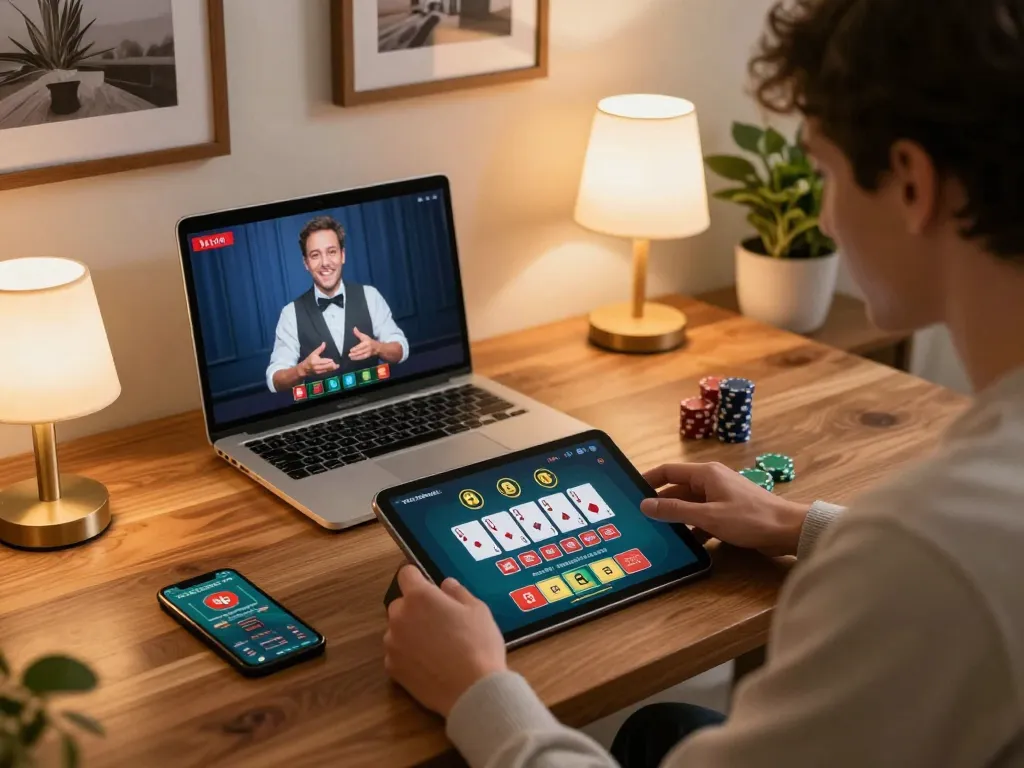 Engaging setup showcasing a player using SC88 app for blackjack, capturing the strategic online gaming experience.