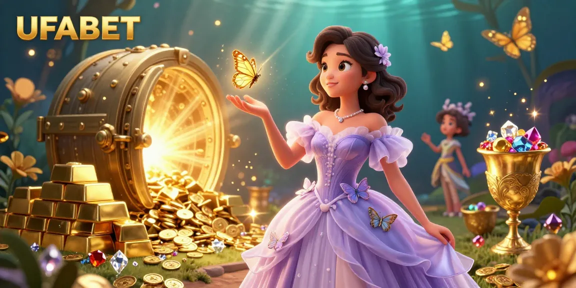 Experience the excitement of UFABET with a stunning illustration of casino glamour and golden treasures.