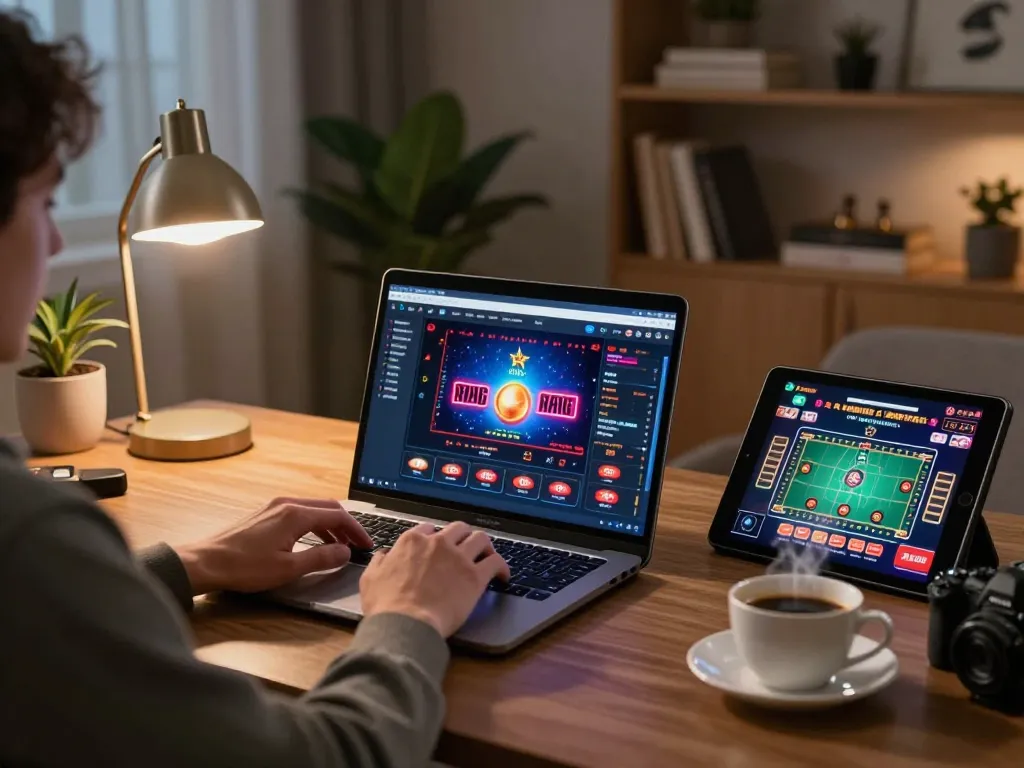 Player engaging with tr88 online casino on a laptop at home, showcasing immersive gaming experience.