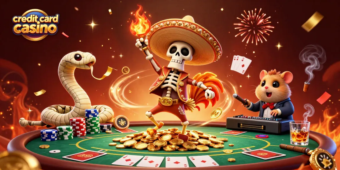 Celebrate wins at a vibrant credit card casino with a lively 3D illustration.