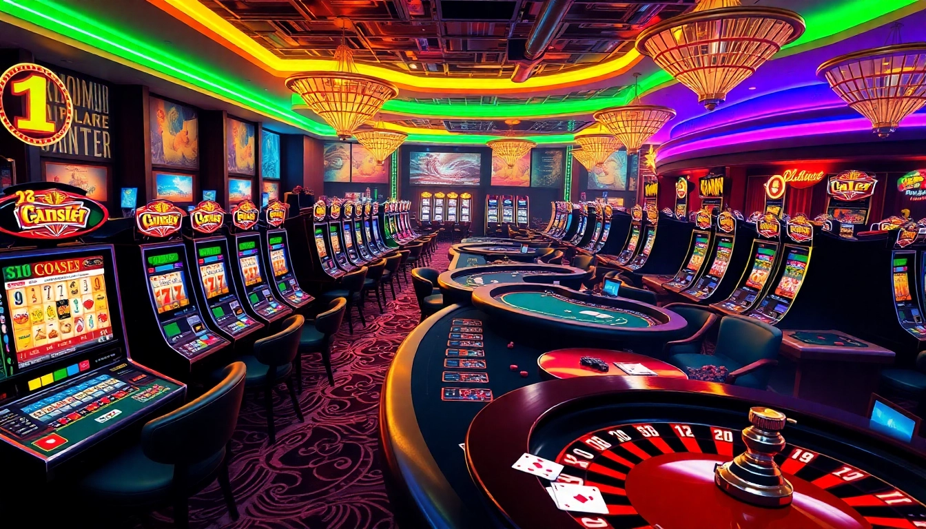 Exciting gambling action at 78wintl.org casino with slot machines and poker tables.