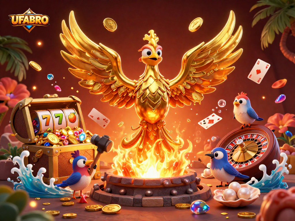 Experience exciting game wins at UFABRO with the golden phoenix illustrating jackpot glory.