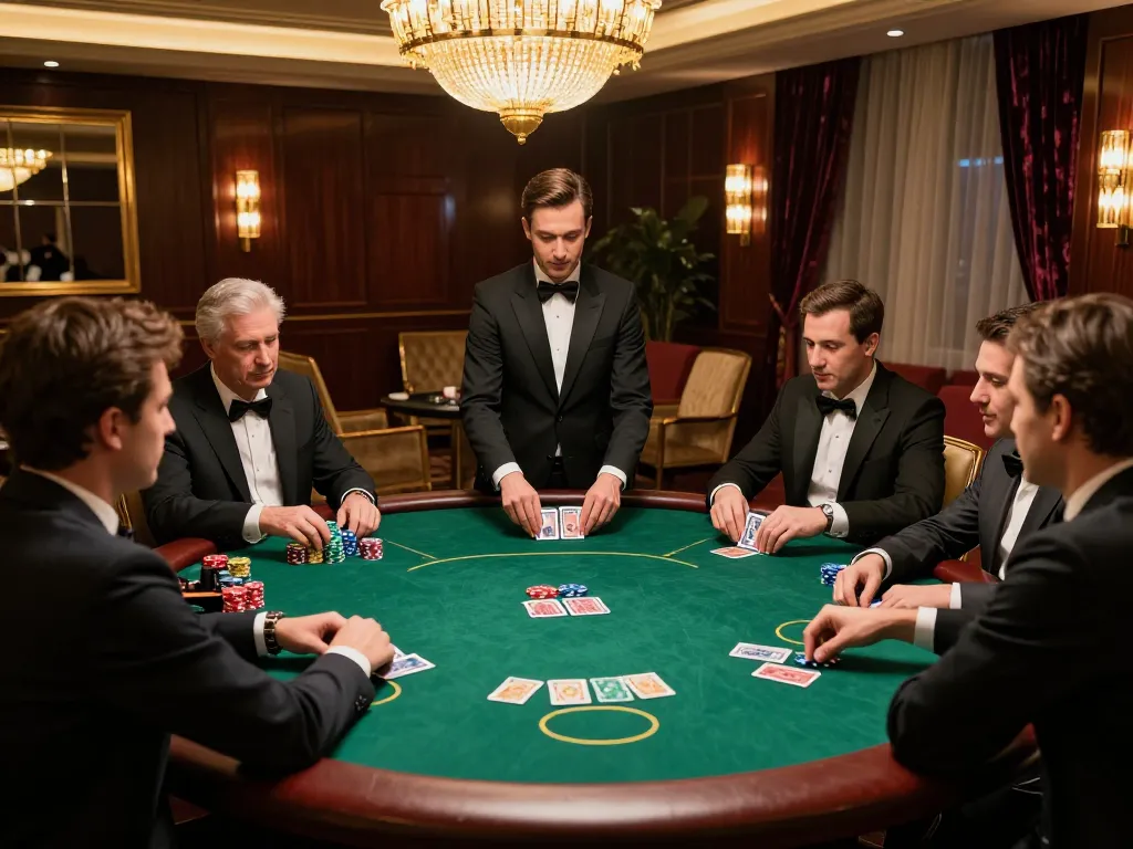 KJC engages players in an upscale poker scene with a luxurious atmosphere and strategic gameplay.