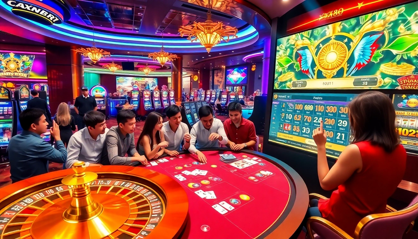 Exciting casino atmosphere showcasing gaming at trang chủ xx88 with vibrant tables and thrilling action.