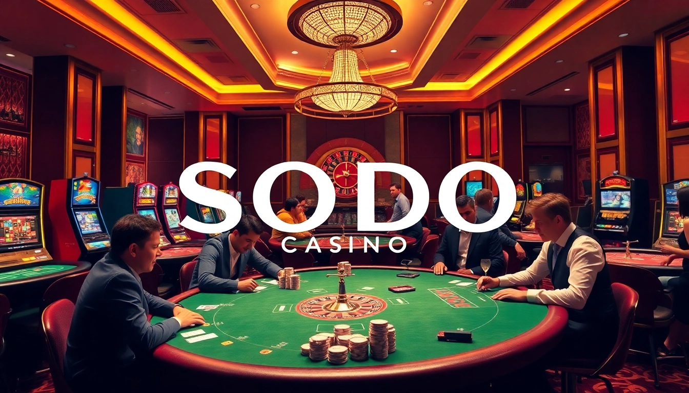 SODO CASINO players enjoying an engaging game at luxurious casino tables, showcasing excitement and professionalism.