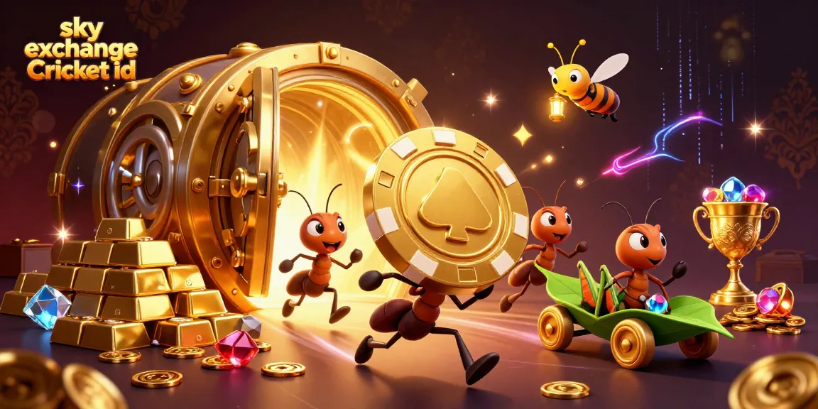 Engage in thrilling action with sky exchange Cricket id while ants transport a massive golden poker chip.