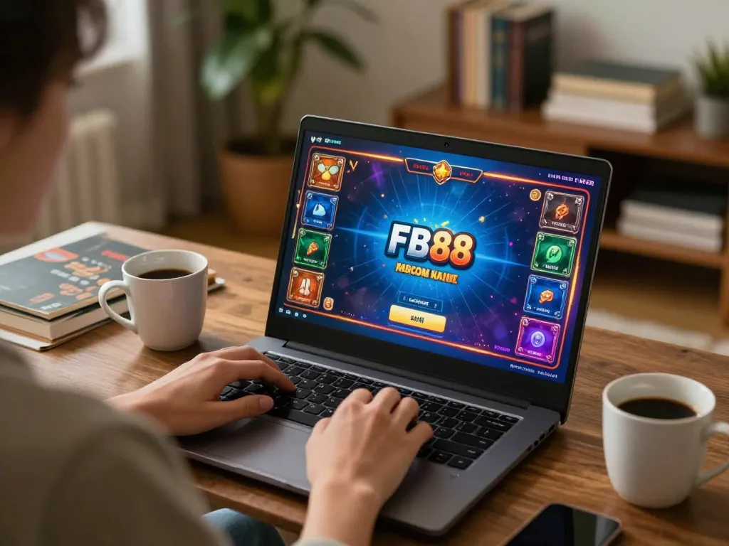 Player enjoying an engaging FB88 online gaming experience with cozy home setup.