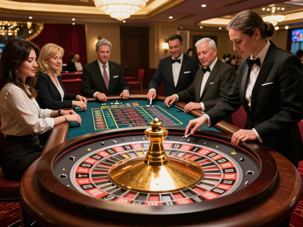 Exciting scene of players engaging at the roulette table in a luxurious casino, capturing the essence of Go 88 gameplay moments