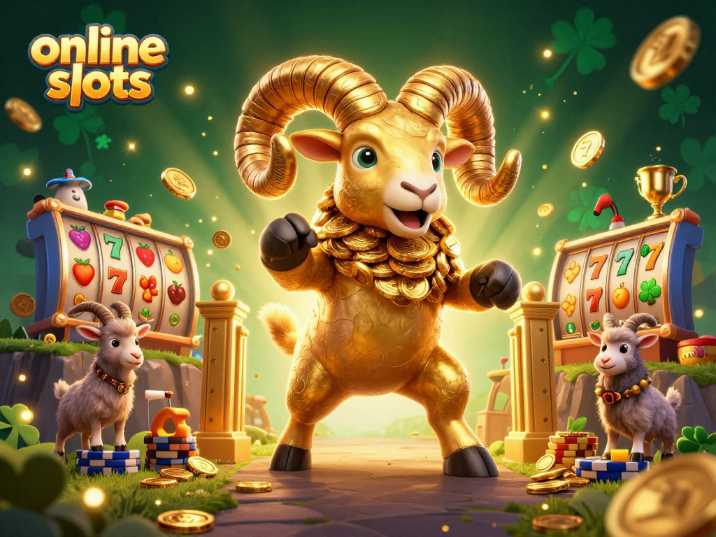 Experience exhilarating online slots action with dynamic golden ram and vibrant jackpot reels.