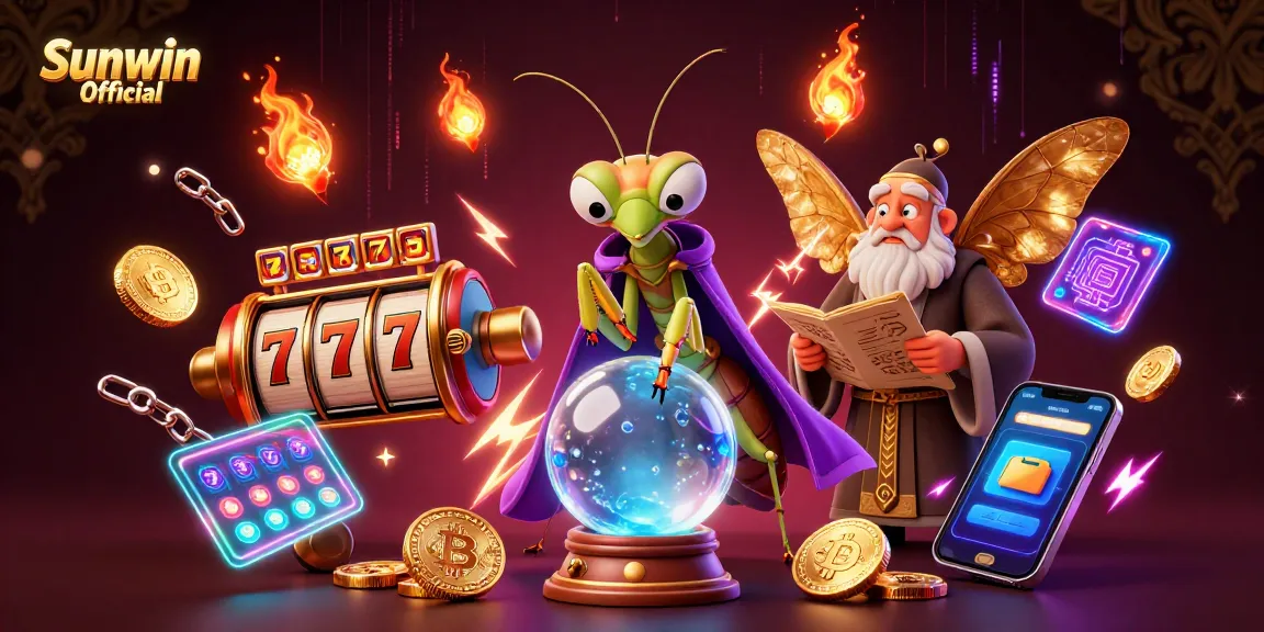Spin and win with Sunwin Official in a vibrant casino-themed digital illustration featuring exciting game elements.