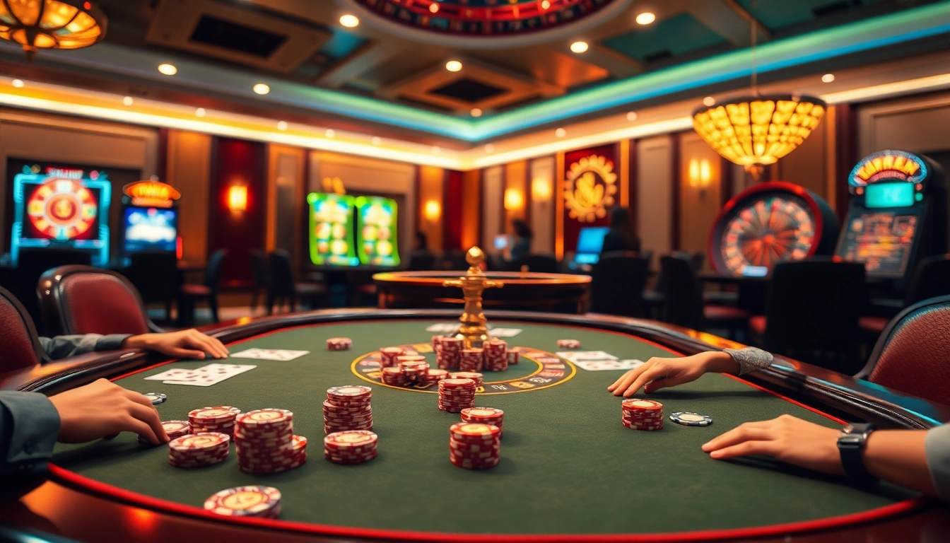 Lô Đề Trực Tuyến showcasing players joyfully engaging at a luxurious casino table.