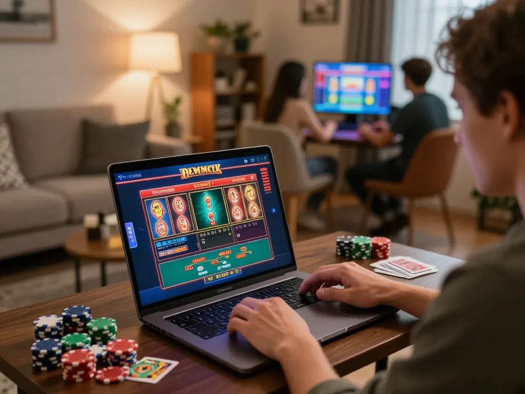 Engaged player enjoying live dealer games on bem88l in a cozy home setting.