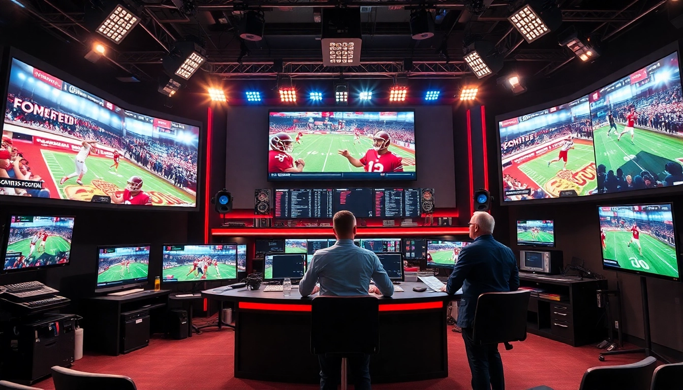 Sports Broadcasting host presenting dynamic game insights in a professional studio setting.