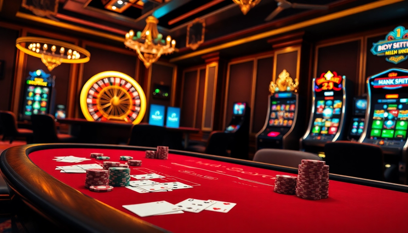 Vibrant casino scene showcasing high-stakes gaming experiences at mk8th.net with poker chips and roulette.