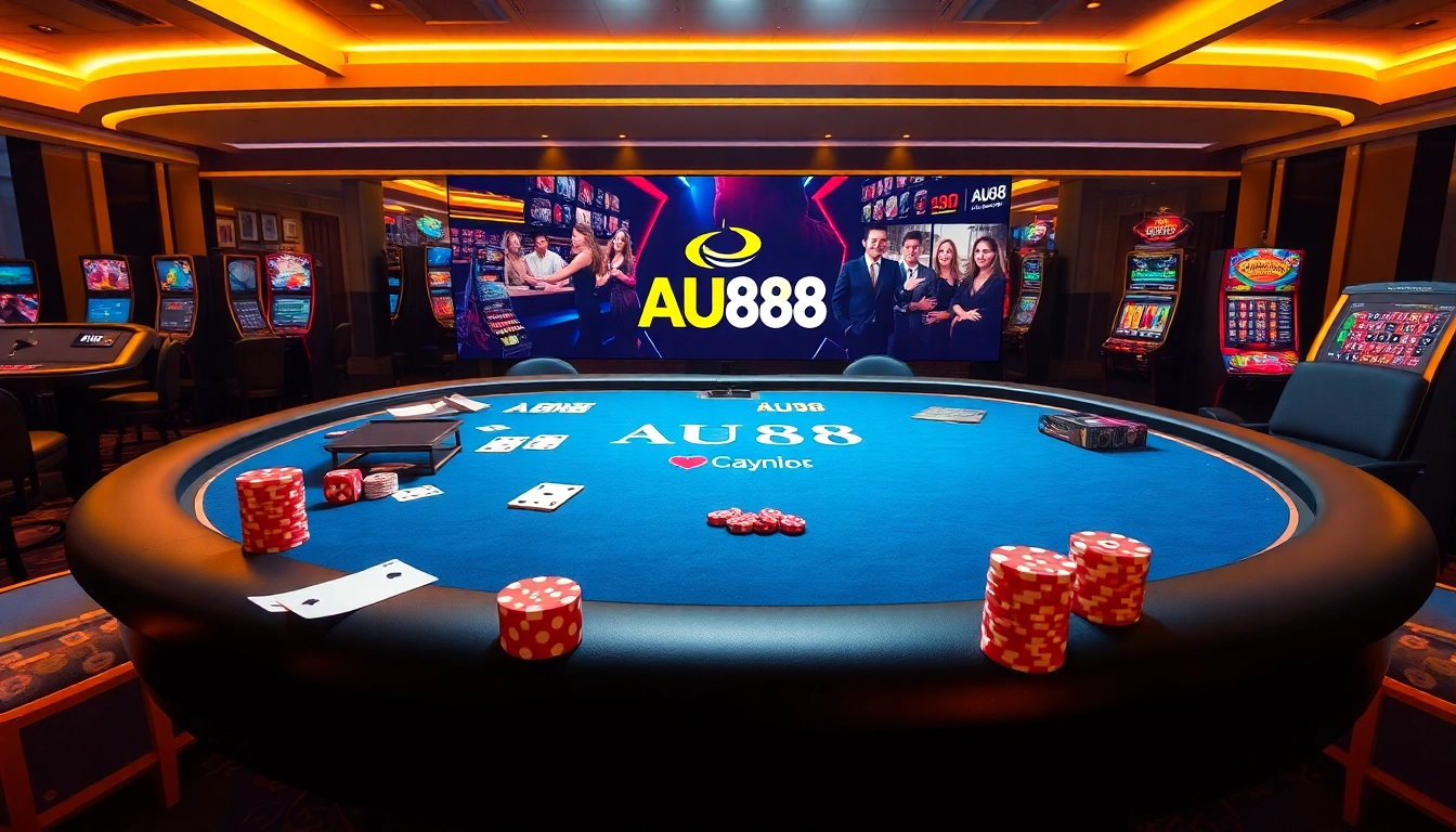 Experience the excitement of AU88 with engaging casino games and luxury visuals in this vibrant scene.