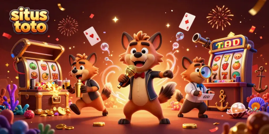 Permainan situs toto dengan hyena berdiri di klub kasino komedi yang berwarna-warni