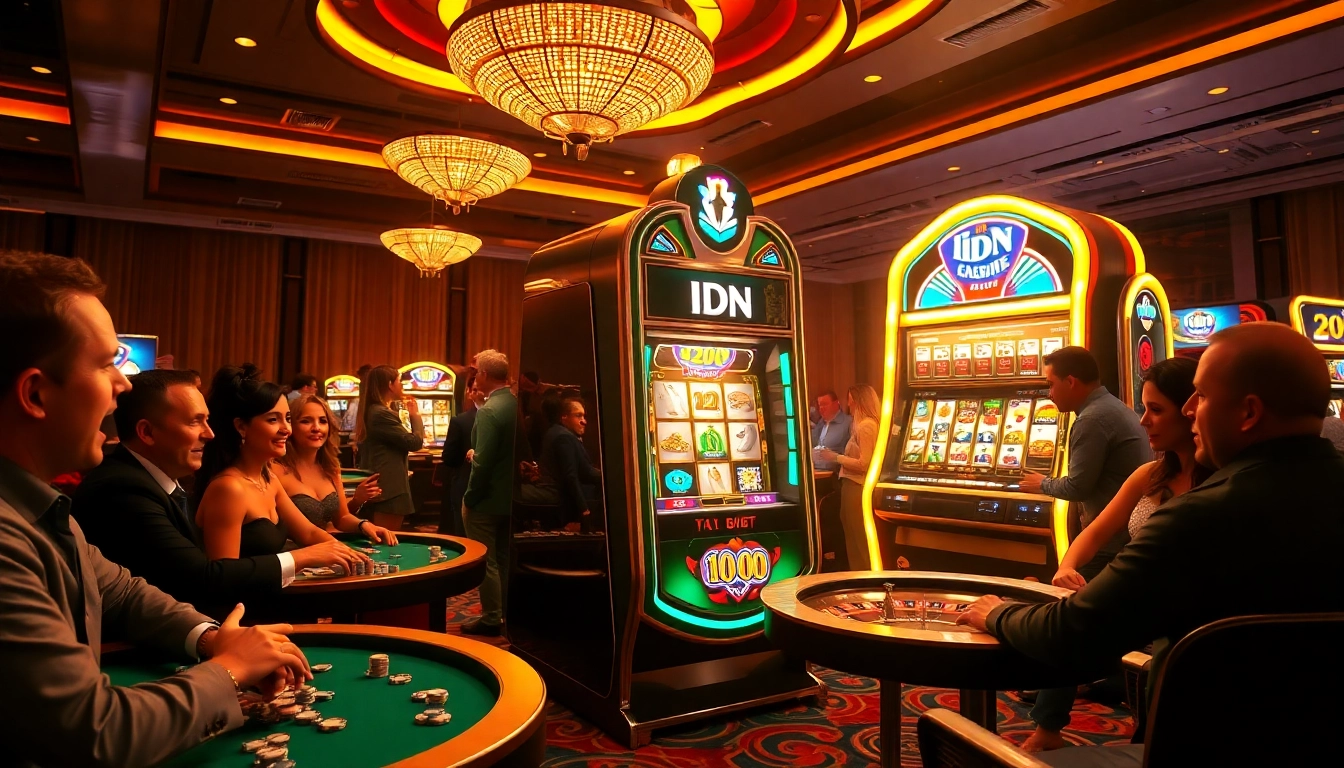Experience excitement at an IDN slot machine in a bustling casino setting, filled with eager players.