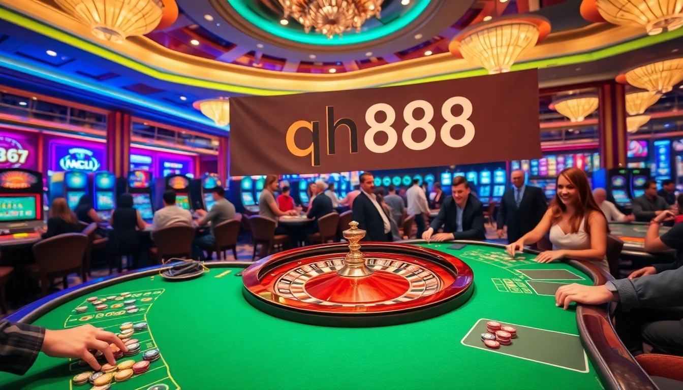Experience the thrill of qh88 casino betting with players at roulette and poker tables.